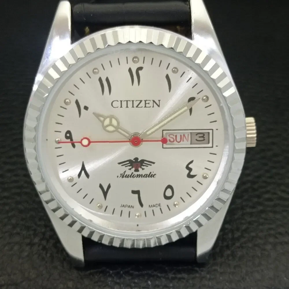 Vintage 1970 Citizen Automatic Mens Silver Watch W/daydate & Arabic accents